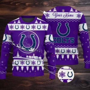 Purple Indianapolis Colts NFL Ugly Christmas Sweater Name Customized