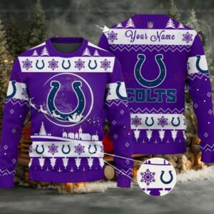Purple Indianapolis Colts NFL Ugly Christmas Sweater Name Customized