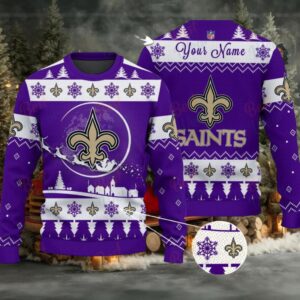 Purple New Orleans Saints NFL Ugly Christmas Sweater Name Customized