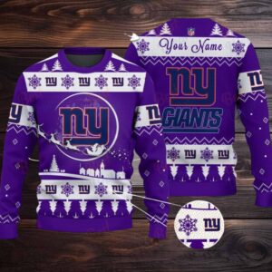 Purple New York Giants NFL Ugly Christmas Sweater Name Customized