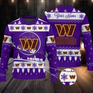 Purple Washington Commanders NFL Ugly Christmas Sweater Name Customized
