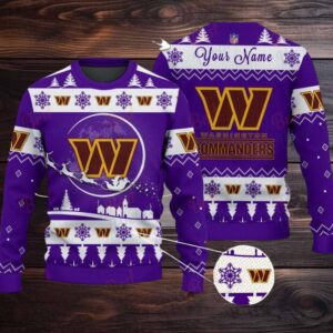 Purple Washington Commanders NFL Ugly Christmas Sweater Name Customized