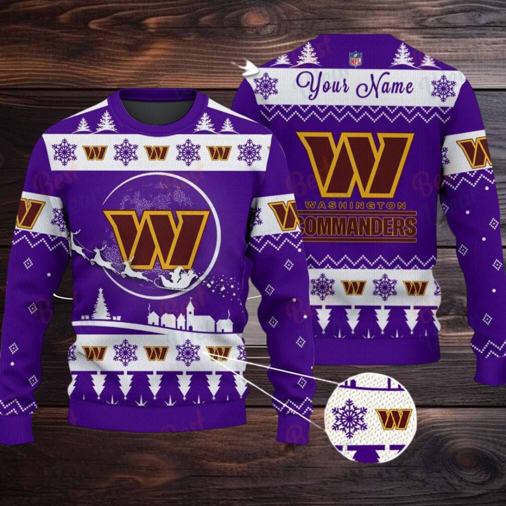 Purple Washington Commanders NFL Ugly Christmas Sweater Name Customized Purple Washington Commanders NFL Ugly Christmas Sweater Name Customized
