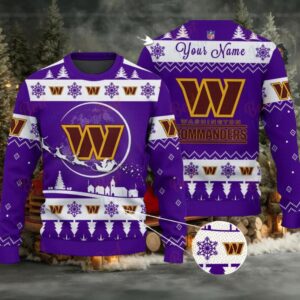 Purple Washington Commanders NFL Ugly Christmas Sweater Name Customized