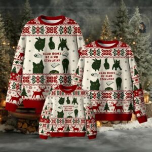 Read Books Be Kind Stay Weird Cat Ugly Sweater