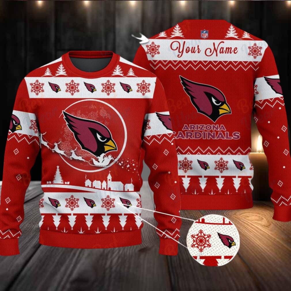 Red Arizona Cardinals NFL Ugly Christmas Sweater Name Customized