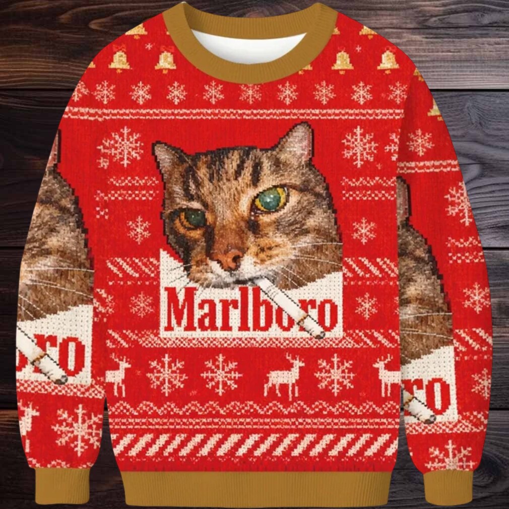 Red Funny Smoking Cat Meme Marlboro Christmas Ugly Sweater Red Funny Smoking Cat Meme Marlboro Christmas Ugly Sweater