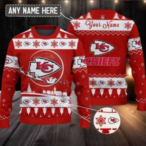Red Kansas City Chiefs NFL Ugly Christmas Sweater Name Customized