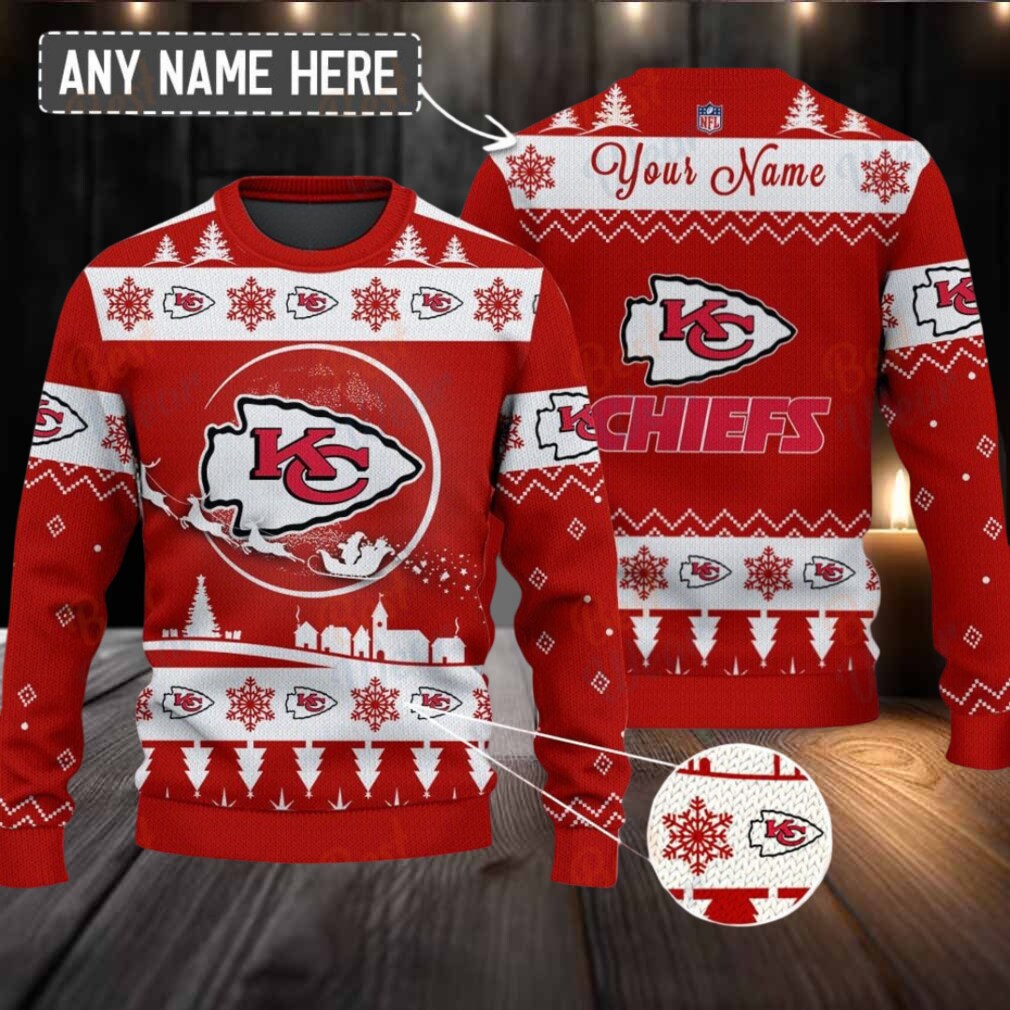 Red Kansas City Chiefs NFL Ugly Christmas Sweater Name Customized Red Kansas City Chiefs NFL Ugly Christmas Sweater Name Customized