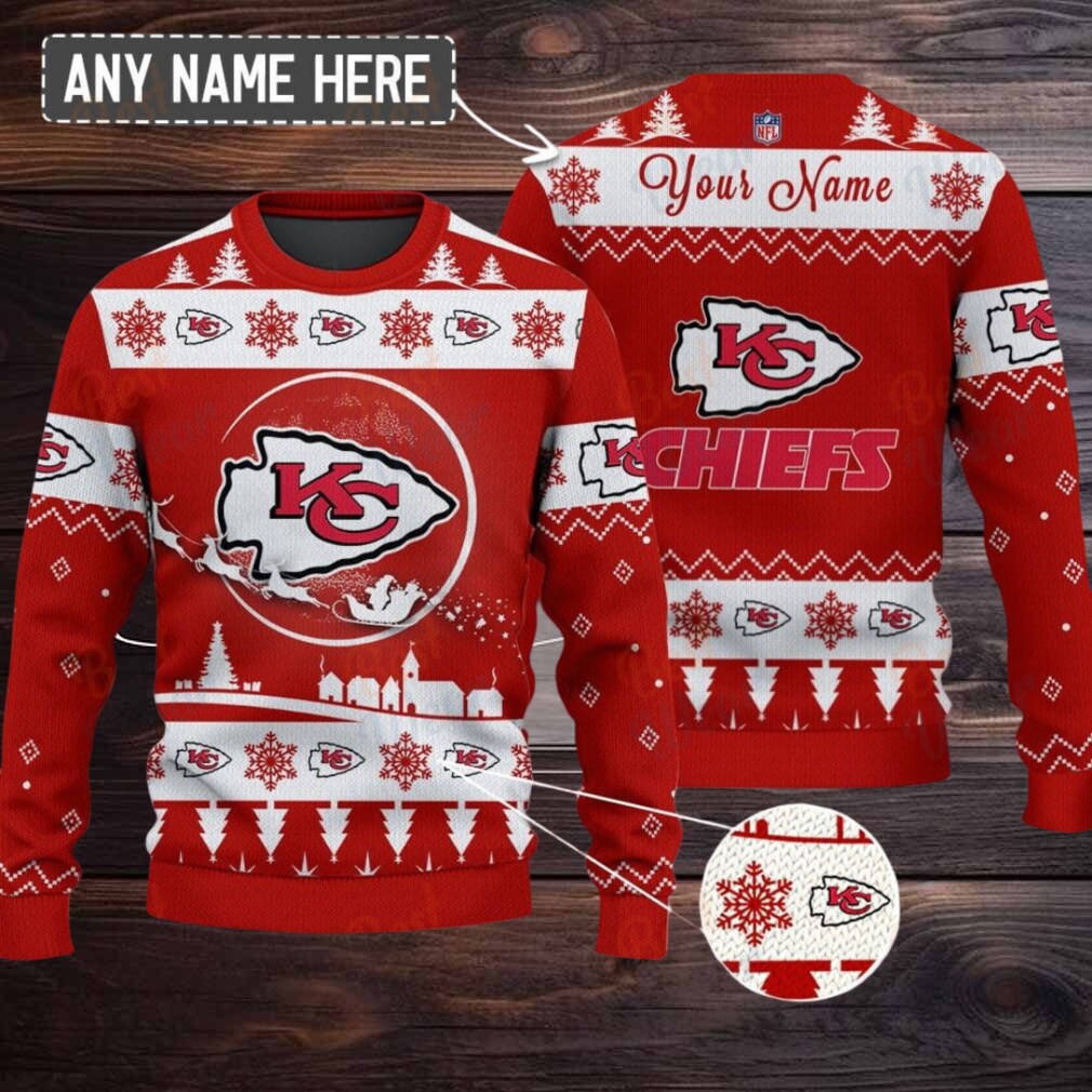Red Kansas City Chiefs NFL Ugly Christmas Sweater Name Customized Red Kansas City Chiefs NFL Ugly Christmas Sweater Name Customized