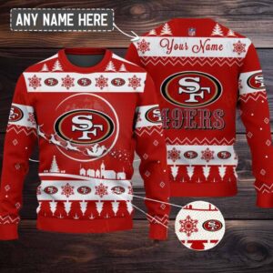 Red San Francisco 49ers NFL Ugly Christmas Sweater Name Customized