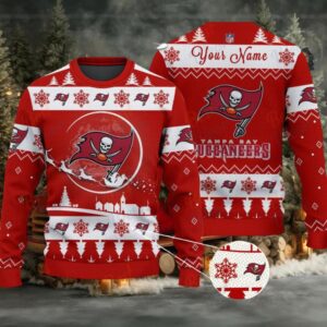 Red Tampa Bay Buccaneers NFL Ugly Christmas Sweater Name Customized