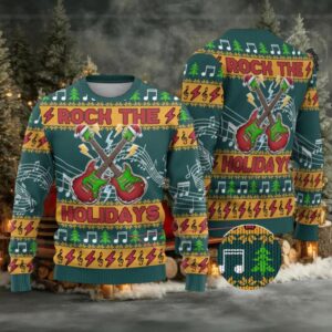 Rock The Holidays Guitar Christmas Ugly Christmas Sweater Xmas Holiday Patterns