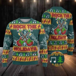 Rock The Holidays Guitar Christmas Ugly Christmas Sweater Xmas Holiday Patterns