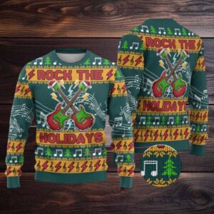 Rock The Holidays Guitar Christmas Ugly Christmas Sweater Xmas Holiday Patterns