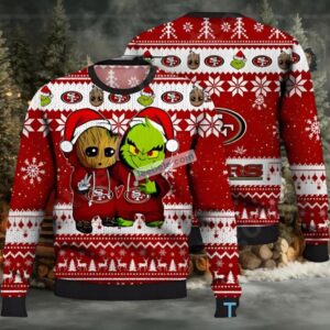 San Francisco 49Ers Baby Groot Grinch Xmas Ugly Christmas Sweater Red White Vacation