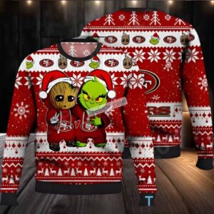 San Francisco 49Ers Baby Groot Grinch Xmas Ugly Christmas Sweater Red White Vacation