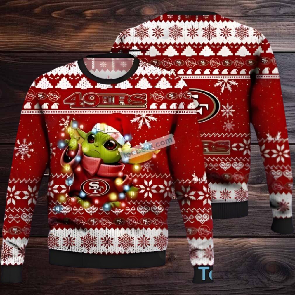 San Francisco 49Ers Baby Yoda Santa Hat Ugly Xmas Sweaters White Red Funny San Francisco 49Ers Baby Yoda Santa Hat Ugly Xmas Sweaters White Red Funny