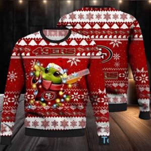 San Francisco 49Ers Baby Yoda Santa Hat Ugly Xmas Sweaters White Red Funny
