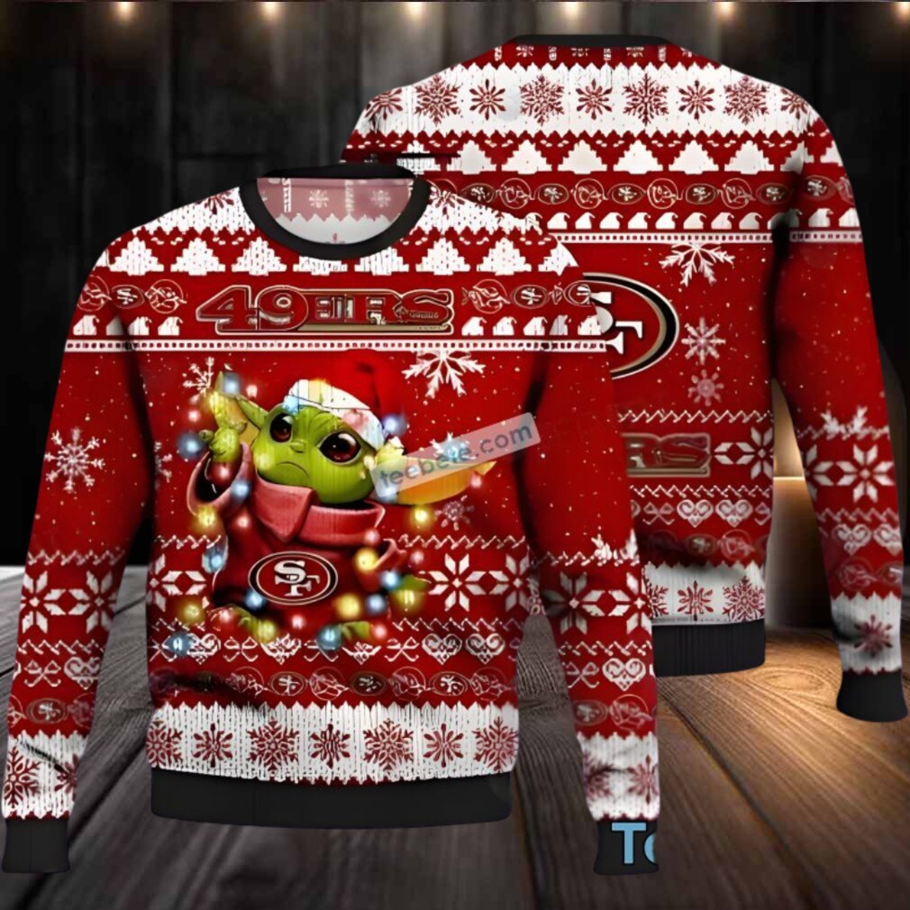 San Francisco 49Ers Baby Yoda Santa Hat Ugly Xmas Sweaters White Red Funny San Francisco 49Ers Baby Yoda Santa Hat Ugly Xmas Sweaters White Red Funny