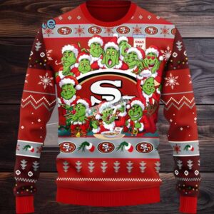 San Francisco 49Ers Grinch Xmas Day Ugly Christmas Sweaters Family Grey Red San Francisco 49Ers Grinch Xmas Day Ugly Christmas Sweaters Family Grey Red