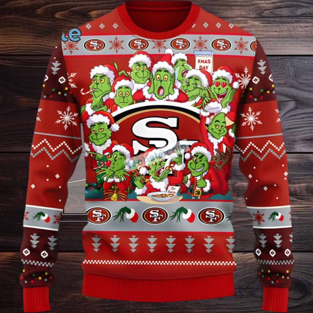 San Francisco 49Ers Grinch Xmas Day Ugly Christmas Sweaters Family Grey Red