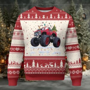 Santa Monster Truck Ugly Christmas Sweater American Offroad Xmas Boys Kids Toddler Youth