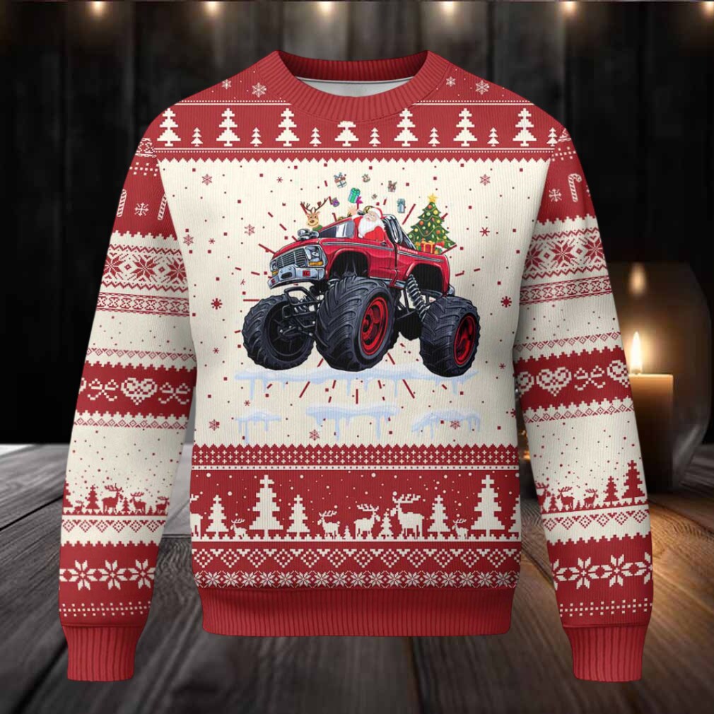 Santa Monster Truck Ugly Christmas Sweater American Offroad Xmas Boys Kids Toddler Youth Santa Monster Truck Ugly Christmas Sweater American Offroad Xmas Boys Kids Toddler Youth