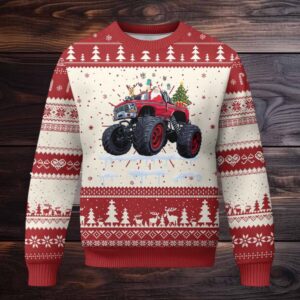 Santa Monster Truck Ugly Christmas Sweater American Offroad Xmas Boys Kids Toddler Youth
