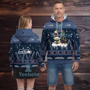 Seattle Seahawks Baby Yoda Groot Christmas Ugly 3D Hoodie Blue Seattle Seahawks Baby Yoda Groot Christmas Ugly 3D Hoodie Blue