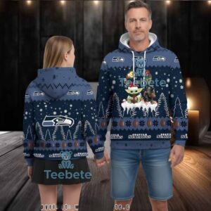 Seattle Seahawks Baby Yoda Groot Christmas Ugly 3D Hoodie Blue
