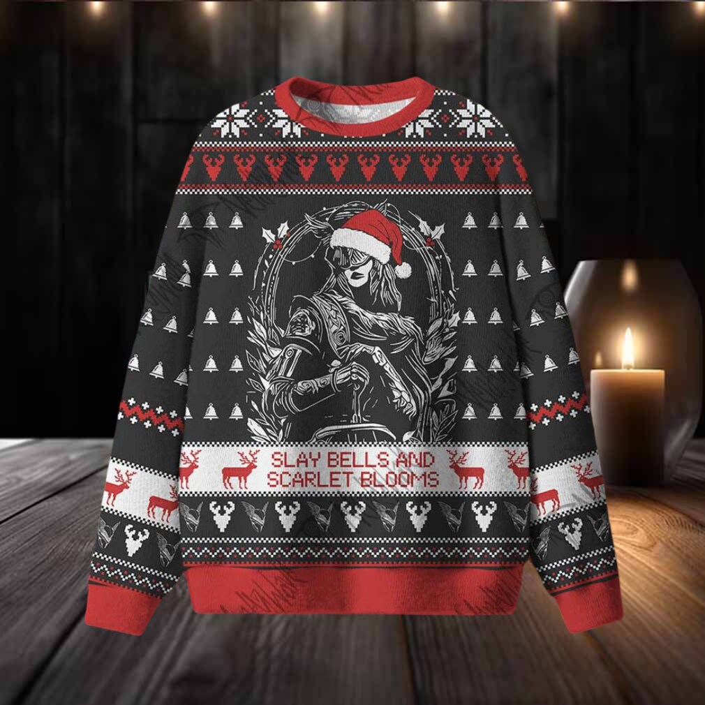 Slay Bells and Scarlet Blooms Ugly Sweatshirts front design