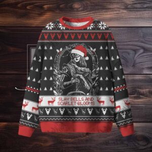 Slay Bells and Scarlet Blooms Ugly Sweatshirts