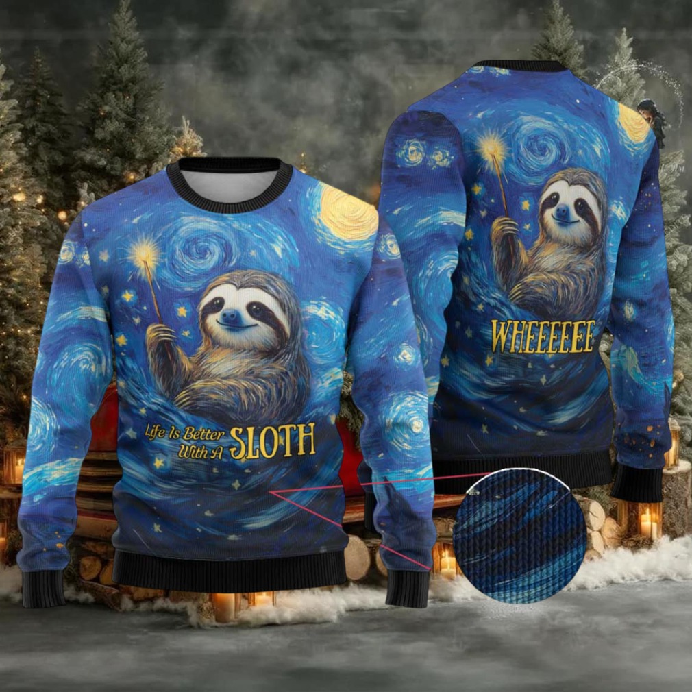 Sloth Life Is The Best Life Ugly Christmas Sweater with Starry Night Sky Sloth Life Is The Best Life Ugly Christmas Sweater with Starry Night Sky