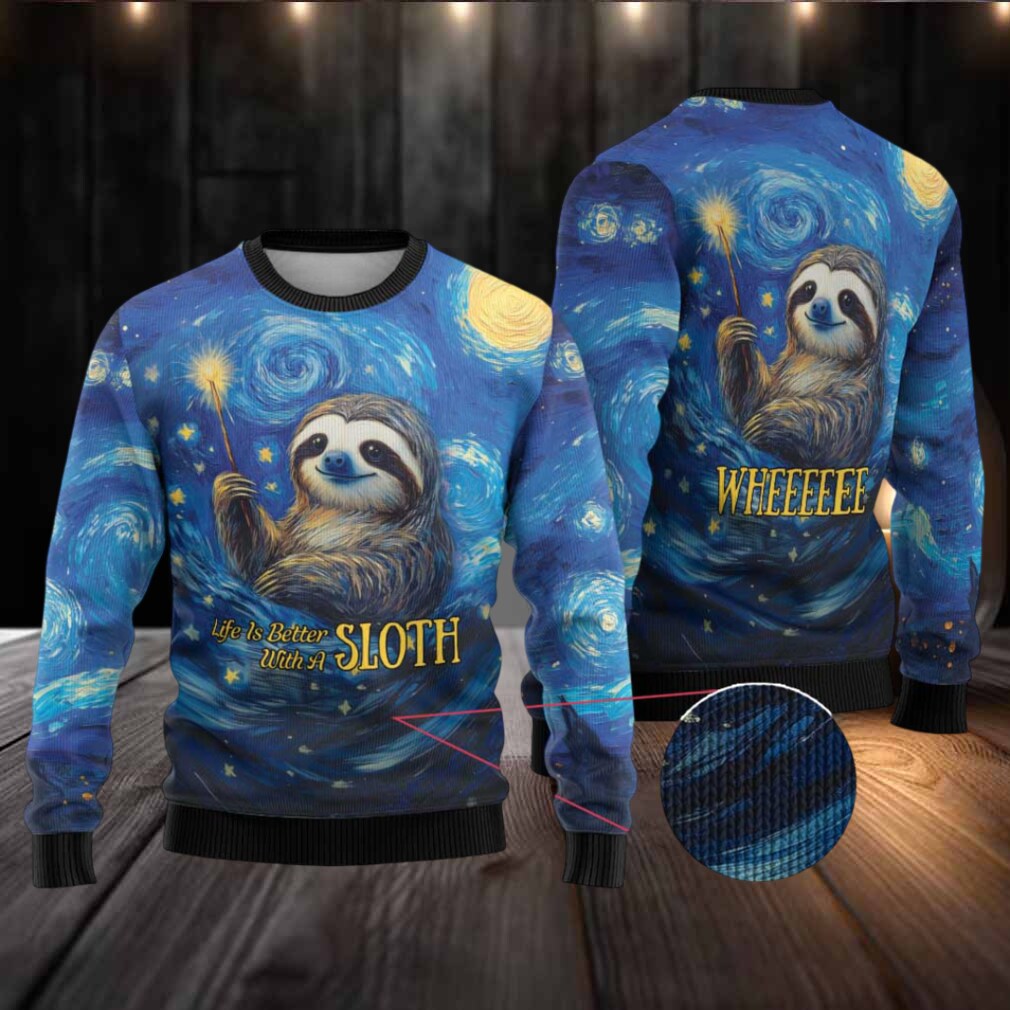 Sloth Life Is The Best Life Ugly Christmas Sweater with Starry Night Sky Sloth Life Is The Best Life Ugly Christmas Sweater with Starry Night Sky
