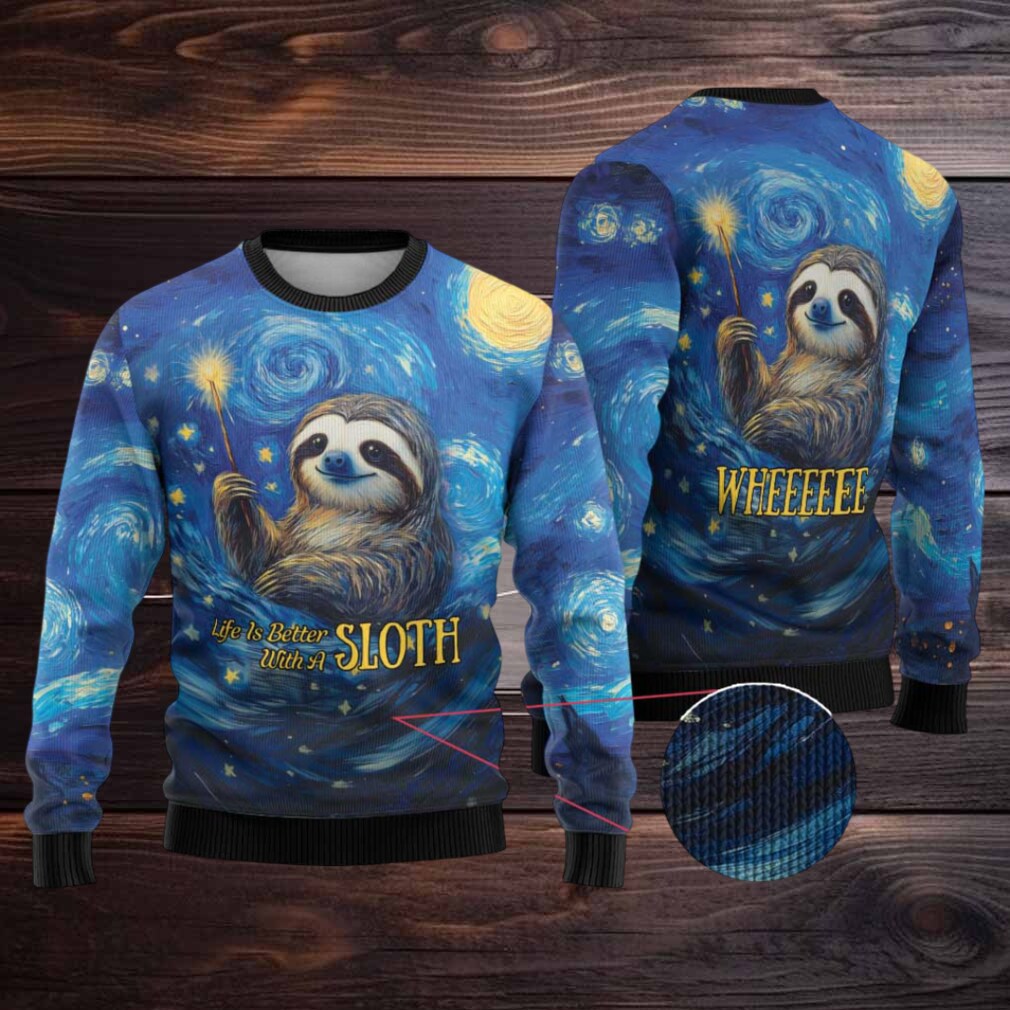 Sloth Life Is The Best Life Ugly Christmas Sweater with Starry Night Sky Sloth Life Is The Best Life Ugly Christmas Sweater with Starry Night Sky