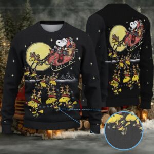 Snoopy And Woodstock Reindeer Christmas Knitted Sweater