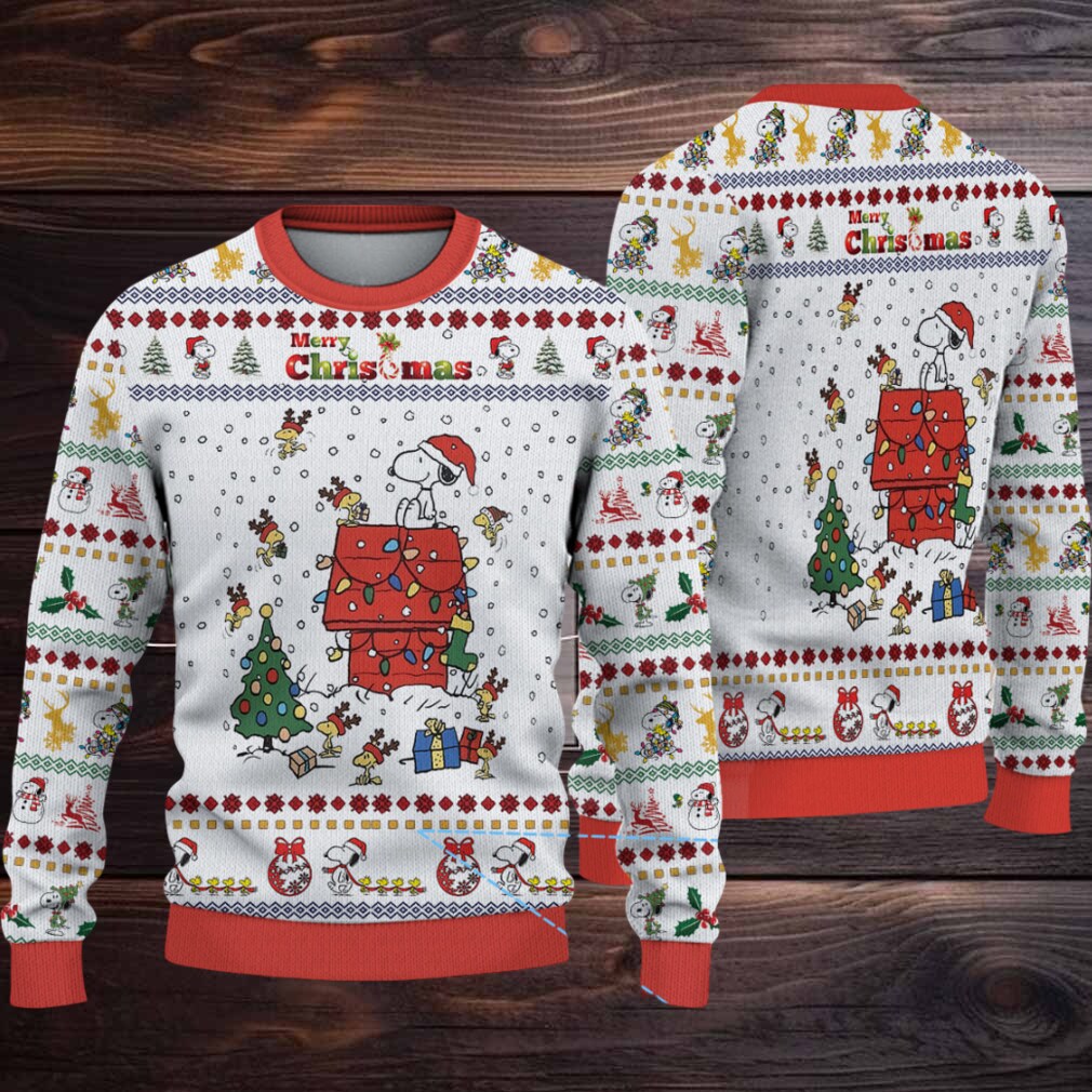Snoopy And Woodstock Reindeer In Red Baron Gear Christmas Knitted Sweater Snoopy And Woodstock Reindeer In Red Baron Gear Christmas Knitted Sweater