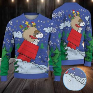 Snoopy & Woodstock In Red Baron Gear Christmas Knitted Sweater Snoopy & Woodstock In Red Baron Gear Christmas Knitted Sweater