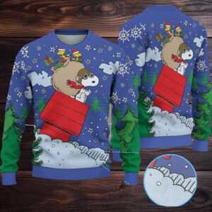 Snoopy & Woodstock In Red Baron Gear Christmas Knitted Sweater