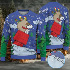Snoopy & Woodstock In Red Baron Gear Christmas Knitted Sweater