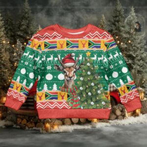 South Africa Christmas Kid Ugly Christmas Sweater Springbok With Christmas Tree