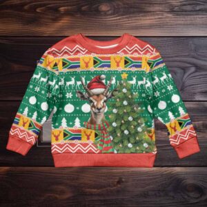 South Africa Christmas Kid Ugly Christmas Sweater Springbok With Christmas Tree