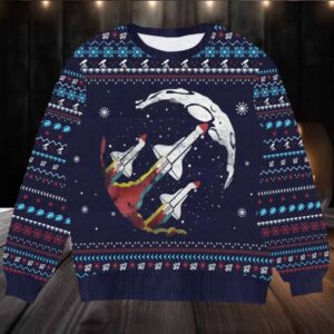 Space Shuttle Launch Ugly Christmas Sweater Astronaut Moon Holiday Design Unique Outer Space Festive Gift Space Shuttle Launch Ugly Christmas Sweater Astronaut Moon Holiday Design Unique Outer Space Festive Gift