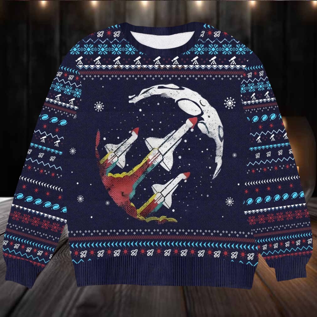 Space Shuttle Launch Ugly Christmas Sweater Astronaut Moon Holiday Design Unique Outer Space Festive Gift
