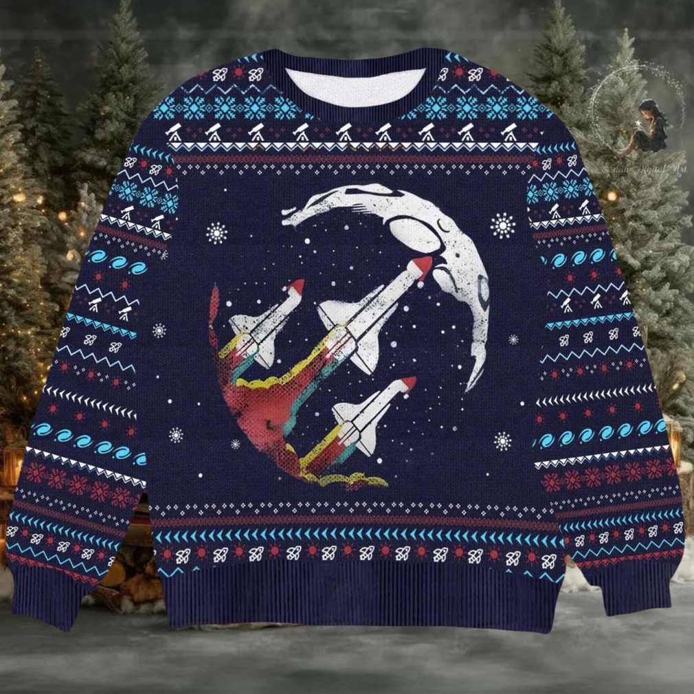 Space Shuttle Launch Ugly Christmas Sweater Astronaut Moon Holiday Design Unique Outer Space Festive Gift Space Shuttle Launch Ugly Christmas Sweater Astronaut Moon Holiday Design Unique Outer Space Festive Gift
