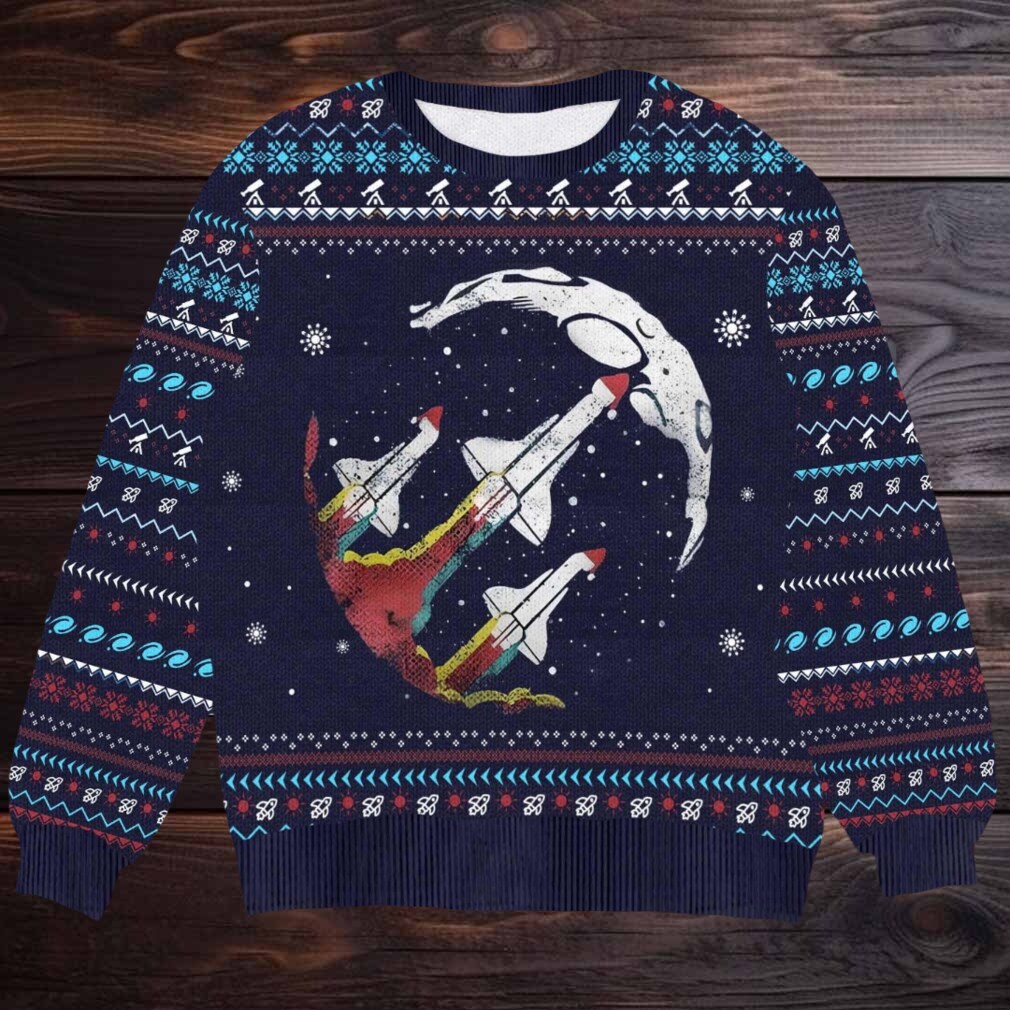 Space Shuttle Launch Ugly Christmas Sweater Astronaut Moon Holiday Design Unique Outer Space Festive Gift Space Shuttle Launch Ugly Christmas Sweater Astronaut Moon Holiday Design Unique Outer Space Festive Gift