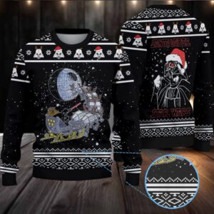 Star Wars Santa Darth Vader Open Sleigh Christmas Lights Christmas Knitted Sweater