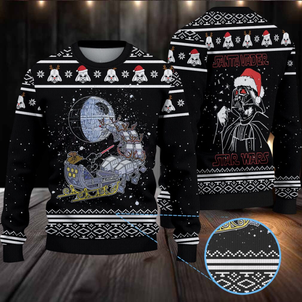 Star Wars Santa Darth Vader Open Sleigh Christmas Lights Christmas Knitted Sweater Star Wars Santa Darth Vader Open Sleigh Christmas Lights Christmas Knitted Sweater