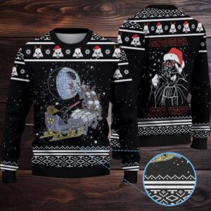Star Wars Santa Darth Vader Open Sleigh Christmas Lights Christmas Knitted Sweater